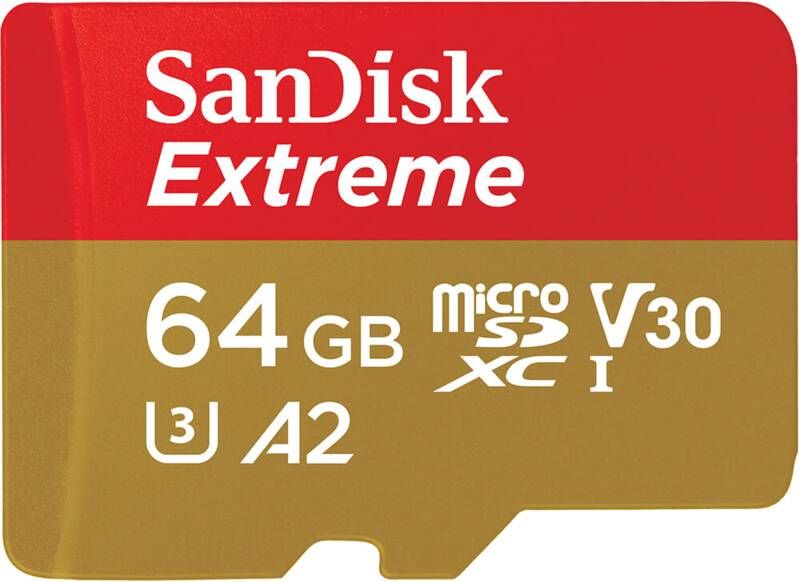 SanDisk MicroSDXC Extreme 64GB 170 80 mb s A2 V30 SDA Rescue Pro DL 1Y Micro SD-kaart Goud
