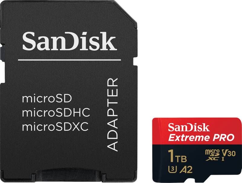 SanDisk MicroSDXC Extreme PRO 1TB 200 140 mb s A2 V30 SDA Rescue Pro DL 2Y Micro SD-kaart Zwart