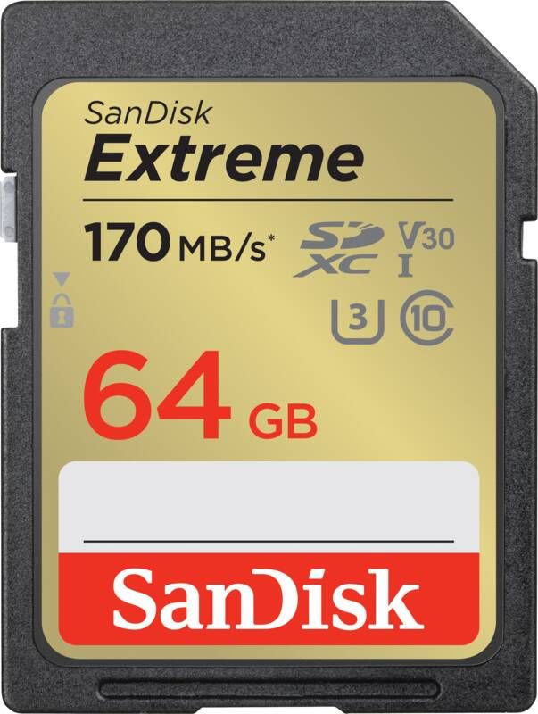 SanDisk SDXC Extreme 64GB 170 80 mb s V30 Rescue Pro DL 1Y Micro SD-kaart Zwart