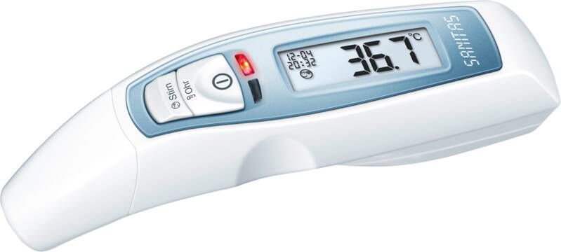 Sanitas SFT 65 Thermometer lichaam Digitaal Koortsthermometer Koortssignaal 10 Gebruikers geheugenplaatsen Hygiënisch Meet vloeistoffen en objecten Incl. batterijen 2 Jaar garantie Wit