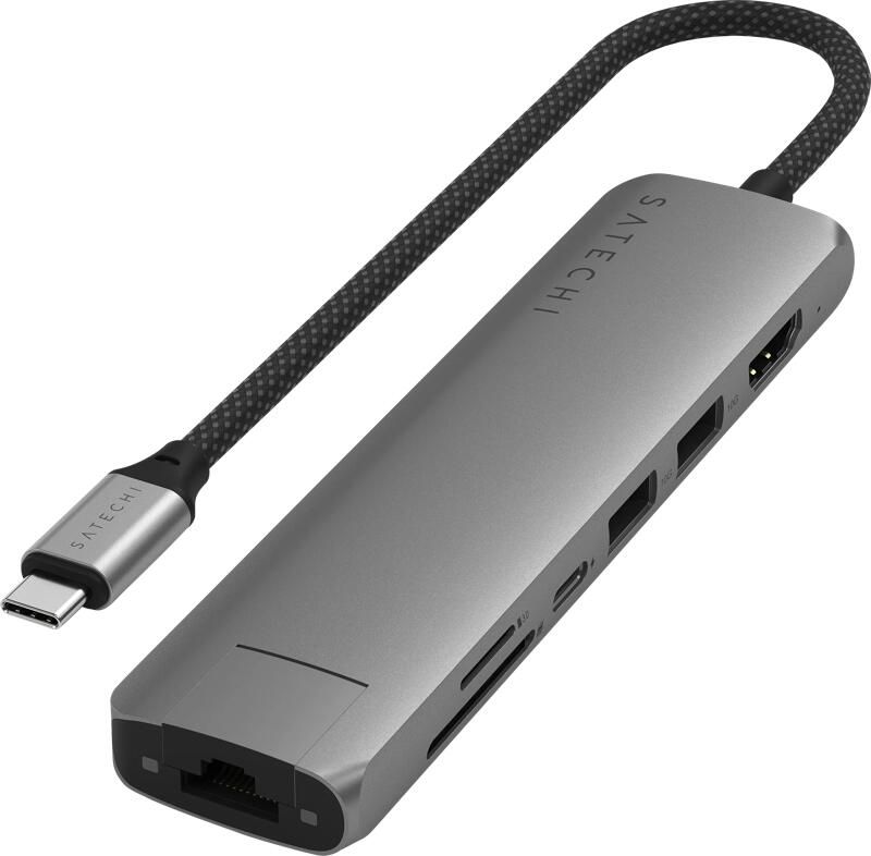 Satechi Usb C 7-in-1 Slim Multiport Adapter met Ethernet Space Grey