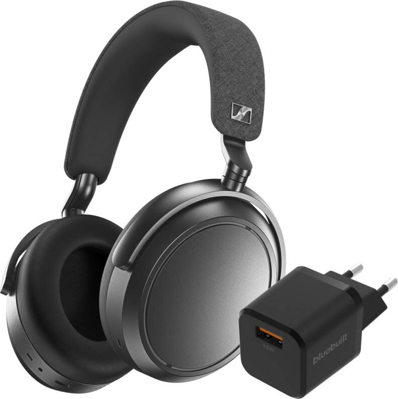 Sennheiser Momentum 4 Wireless Grijs + BlueBuilt Quick Charge Oplader met Usb A Poort 18W