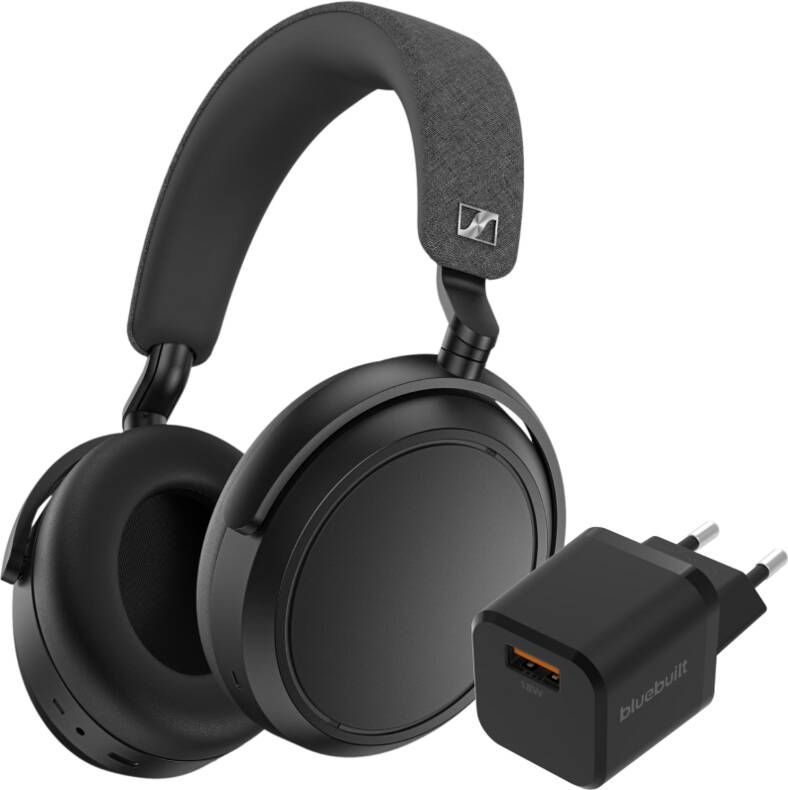 Sennheiser Momentum 4 Wireless Zwart + BlueBuilt Quick Charge Oplader met Usb A Poort 18W