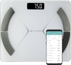 Silvergear Bluetooth Personenweegschaal Met zeer volledige Lichaamsanalyse met Vetpercentage – Inclusief Analyse App – Wit