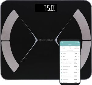 Silvergear Bluetooth Personenweegschaal Met zeer volledige Lichaamsanalyse met Vetpercentage – Inclusief Analyse App – Zwart
