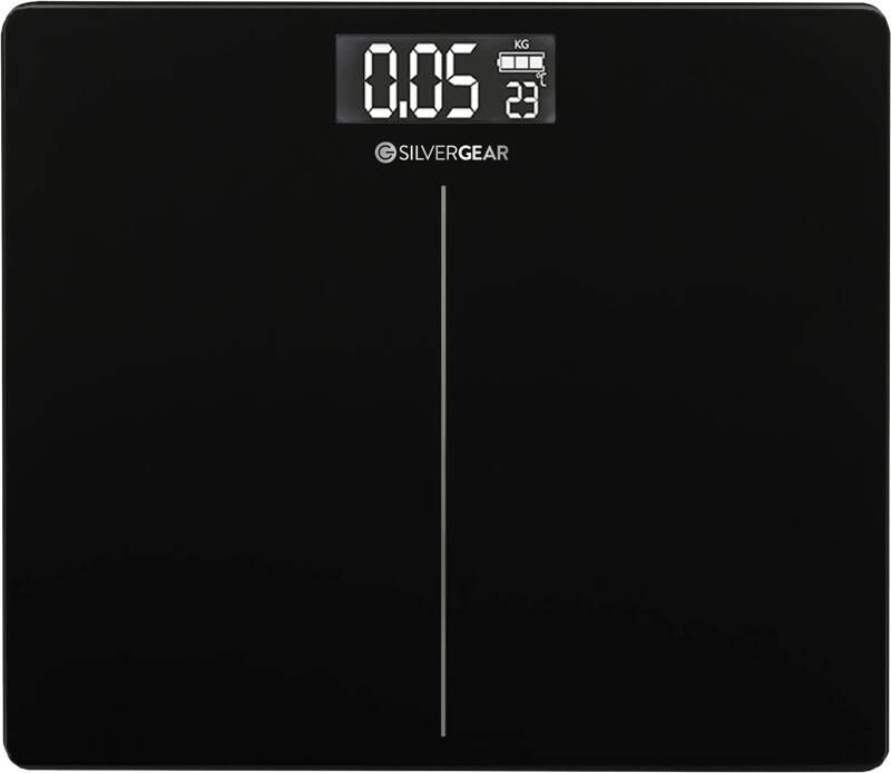 Silvergear Digitale Personenweegschaal Nauwkeurig tot op 0 05 Kg Verlicht LCD Scherm Stijlvol Design van Gehard Glas Makkelijk op te Bergen Zwart