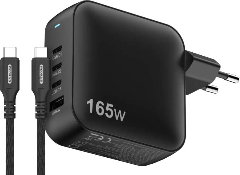 Sitecom 165W GaN Power Delivery Wandoplader + USB-C naar USB-C Kabel 2m
