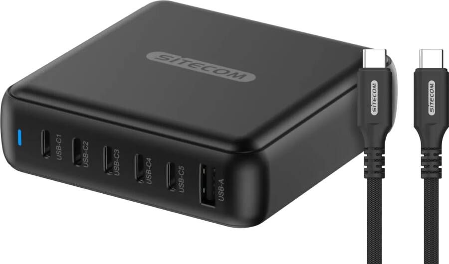 Sitecom 200W GaN Power Delivery Wandoplader + USB-C naar USB-C Kabel 2m
