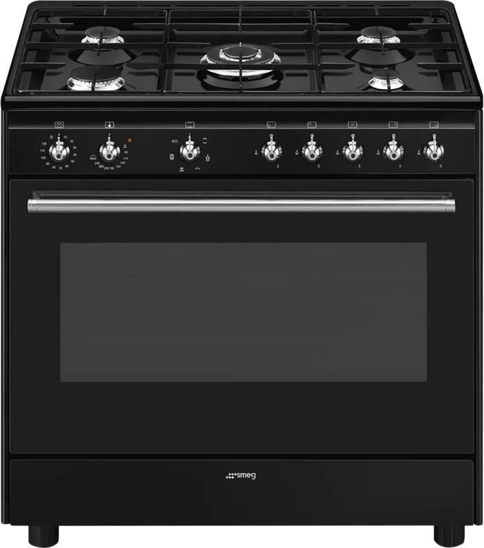 Smeg CX91GMBLNLK Classici Esthetisch Fornuis met Gas Kookplaat 90 x 60 cm Zwart