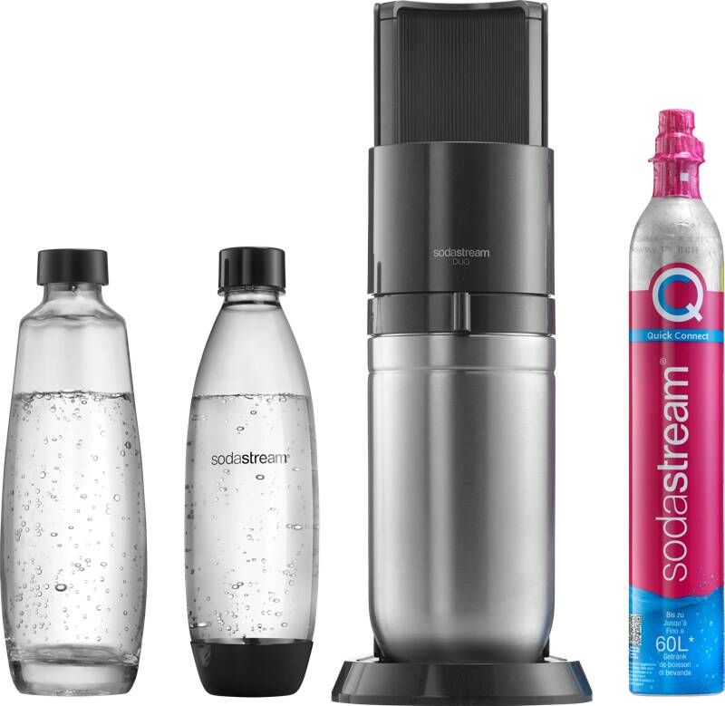 SodaStream DUO Zwart Incl. Quick Connect Koolzuurcilinder Met 1 glazen en 1 herbruikbare plastic fles