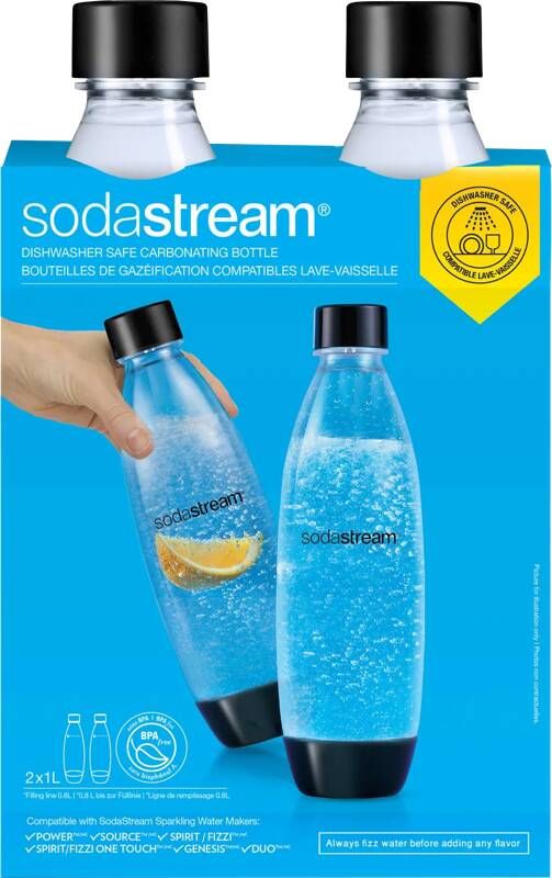 Sodastream 1L Vaatwasserbestendige Flessen Duopack Zwart