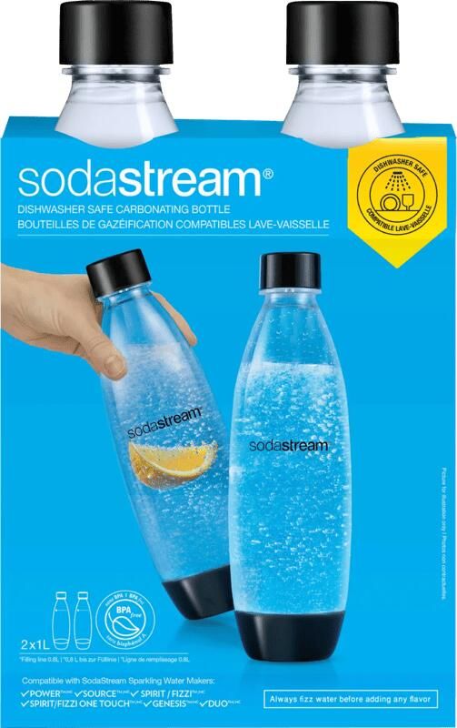 Sodastream 1L Vaatwasserbestendige Flessen Duopack Zwart