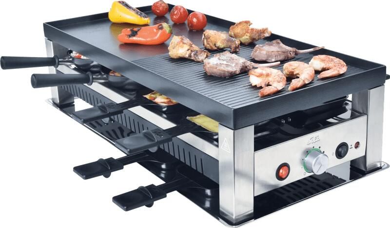 Solis 5 in 1 Table Grill 791 Gourmetstel 8 Personen Raclette Gourmet Set Bakplaat Gourmetten Zilver Zwart
