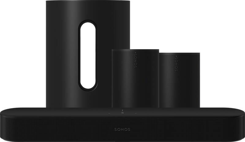 Sonos Beam Zwart + 2x Era 100 Zwart + Sub Mini Zwart