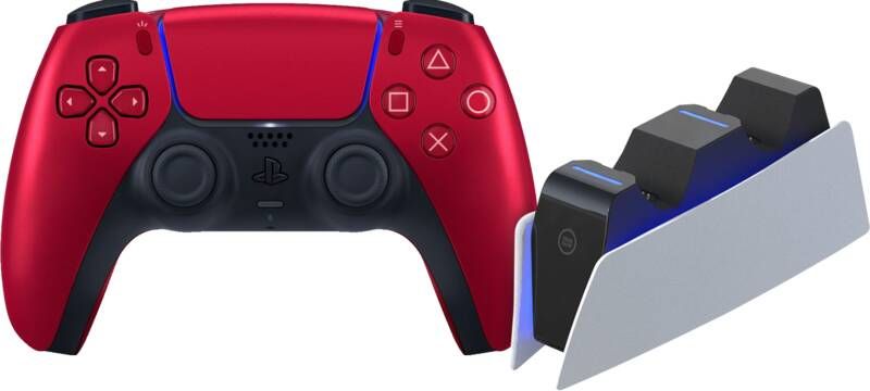 Sony Playstation 5 DualSense Draadloze Controller Volcanic Red + BlueBuilt oplaadstation