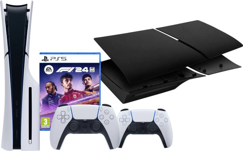 Sony PlayStation 5 Slim Disc Edition + F1 24 + Covers Zwart + Extra Controller Wit