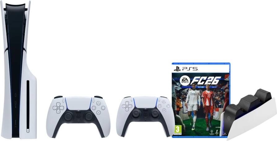 Sony PlayStation 5 Slim Disc Edition + FC 26 + Extra Controller Wit + Oplaadstation