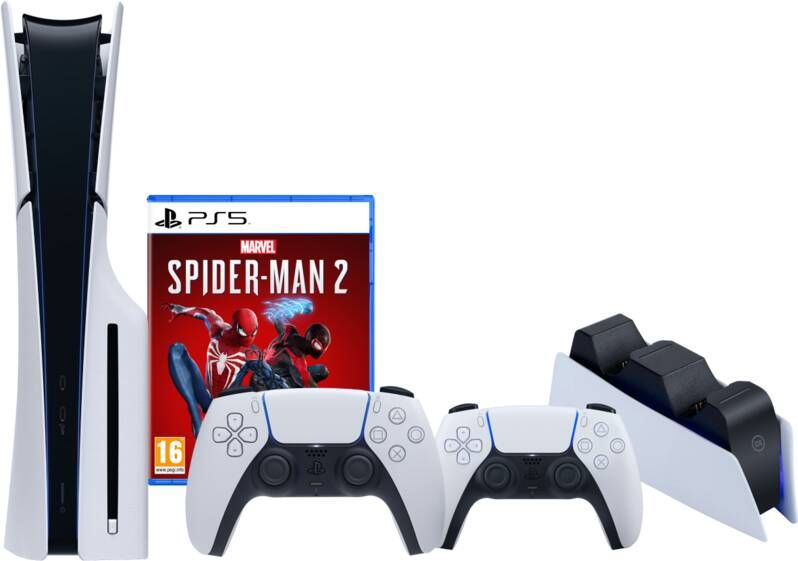 Sony PlayStation 5 Slim Disc Edition + Spider-Man 2 + Extra Controller Wit + Oplaadstation