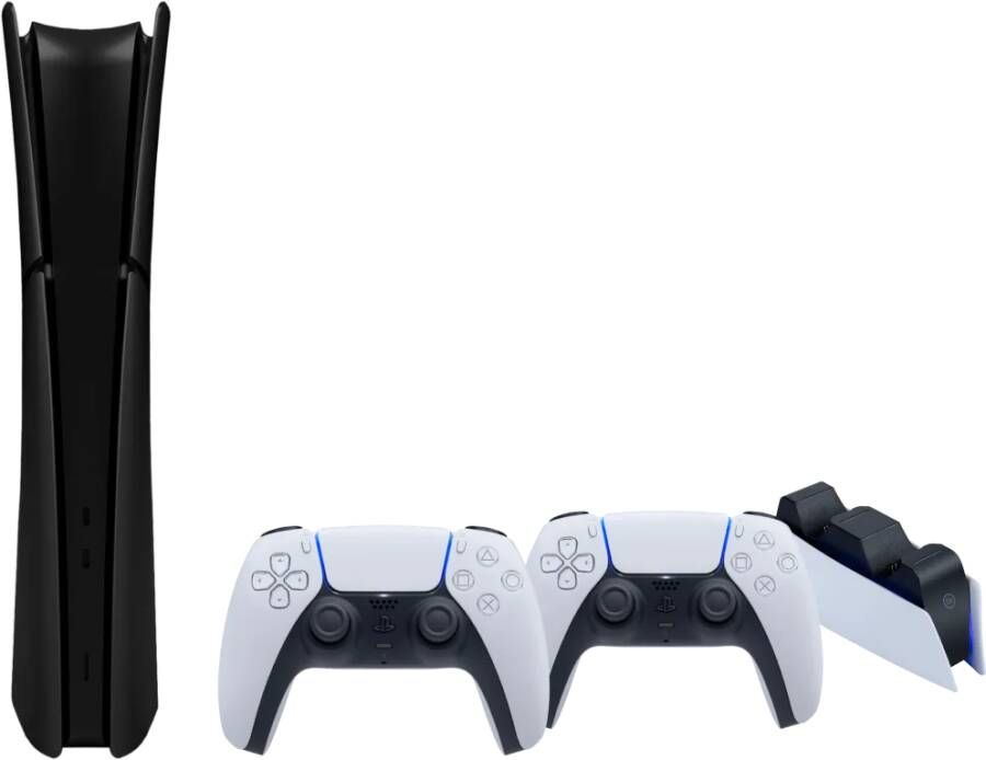 Sony PS5 Slim Digital Edition + Covers Zwart + Extra Controller Wit + Oplaadstation