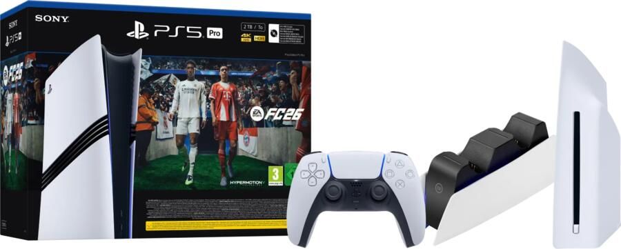 Sony PlayStation 5 Pro + Disc Drive + FC 26 + Extra Controller Wit + Oplaadstation