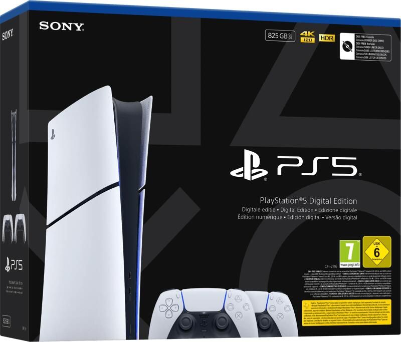 Sony PlayStation 5 Console Digital Edition (Slim) + Twee DualSense Draadloze Controllers (Bundel)
