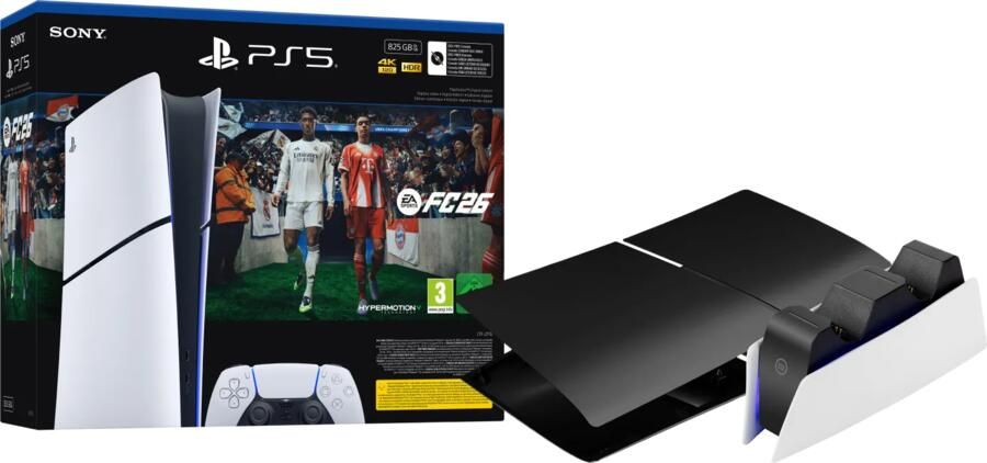 Sony PlayStation 5 Slim Digital Edition + FC 26 + Covers Zwart + Oplaadstation