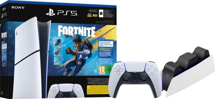 Sony PlayStation 5 Slim Digital Edition Fortnite bundel + Extra Controller Wit + Oplaadstation