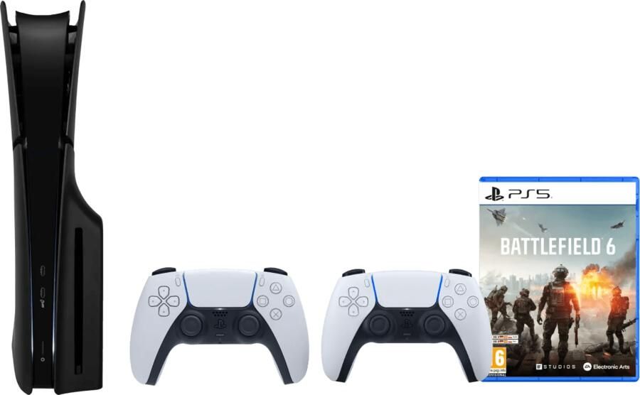 Sony PlayStation 5 Slim Disc Edition + Battlefield 6 + Covers Zwart + Extra Controller Wit