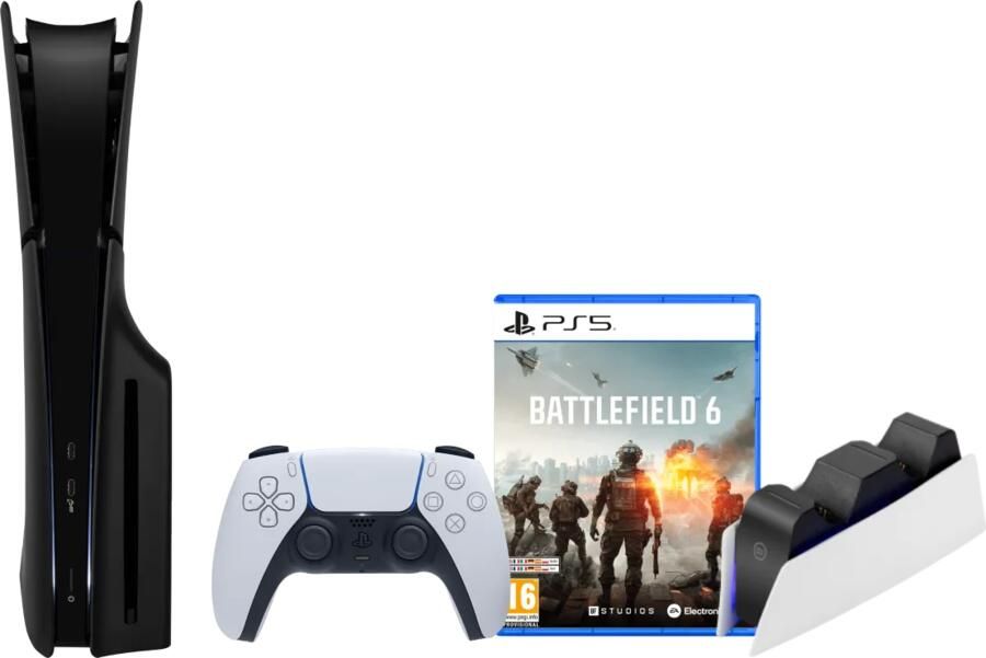 Sony PlayStation 5 Slim Disc Edition + Battlefield 6 + Covers Zwart + Oplaadstation