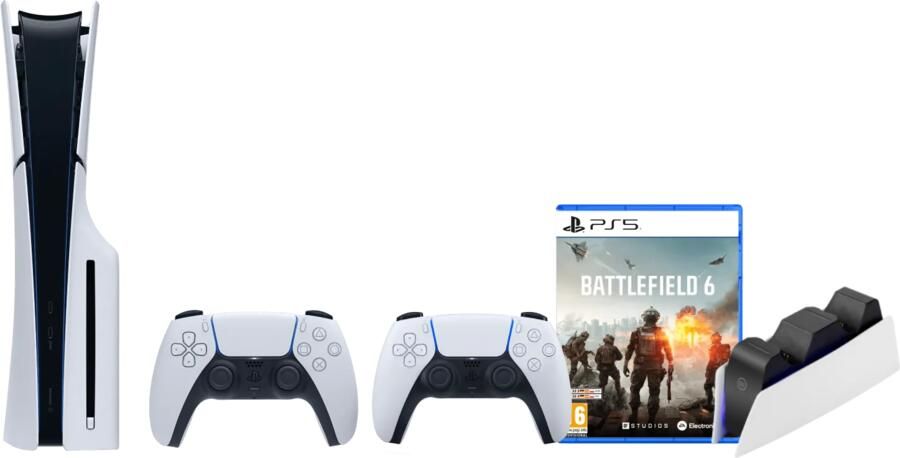 Sony PlayStation 5 Slim Disc Edition + Battlefield 6 + Extra Controller Wit + Oplaadstation