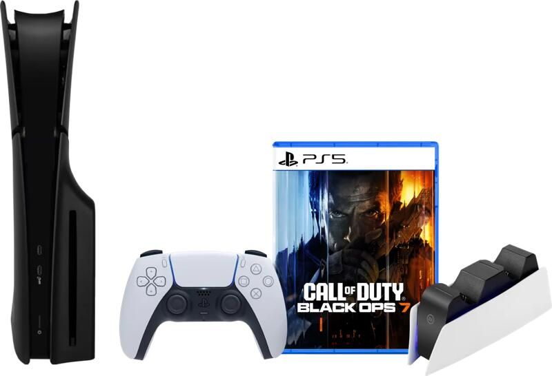 Sony PlayStation 5 Slim Disc Edition + Call of Duty: Black Ops 7 + Covers Zwart + Oplaadstation
