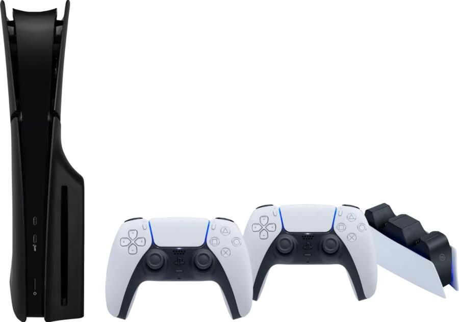Sony PlayStation 5 Slim Disc Edition + Covers Zwart + Extra Controller Wit + Oplaadstation