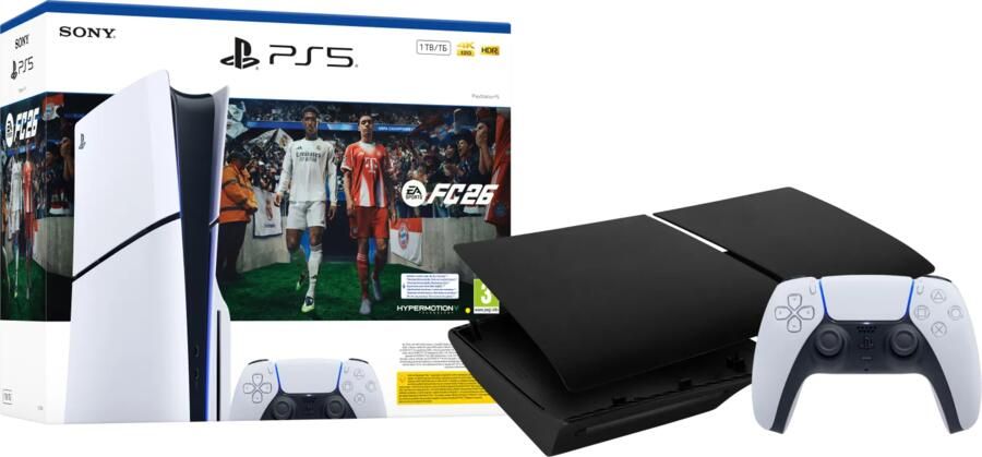 Sony PlayStation 5 Slim Disc Edition + FC 26 + Covers Zwart + Extra Controller Wit