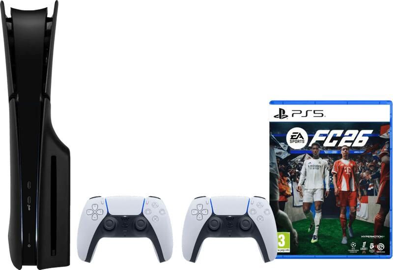 Sony PlayStation 5 Slim Disc Edition + FC 26 + Covers Zwart + Extra Controller Wit