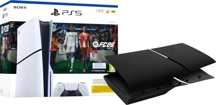 Sony PlayStation 5 Slim Disc Edition + FC 26 + Covers Zwart