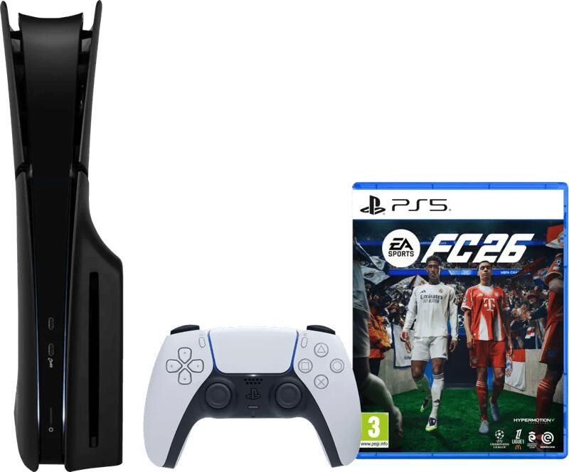 Sony PlayStation 5 Slim Disc Edition + FC 26 + Covers Zwart