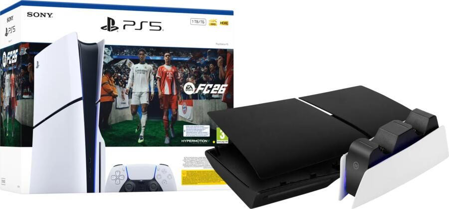 Sony PlayStation 5 Slim Disc Edition + FC 26 + Covers Zwart + Oplaadstation