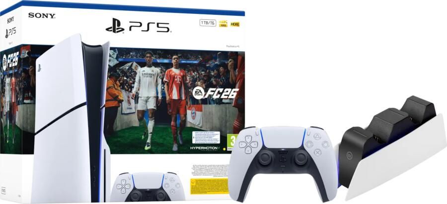 Sony PlayStation 5 Slim Disc Edition + FC 26 + Extra Controller Wit + Oplaadstation