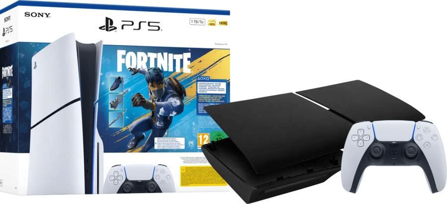 Sony PlayStation 5 Slim Disc Edition Fortnite bundel + Covers Zwart + Extra Controller Wit