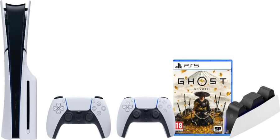 Sony PlayStation 5 Slim Disc Edition + Ghost of Yotei + Extra Controller Wit + Oplaadstation