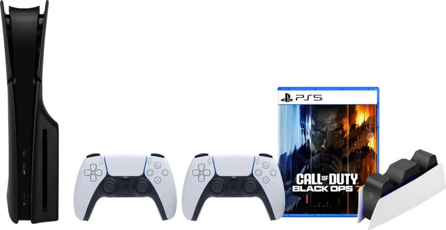 Sony PS5 Slim Disc Edition + Black Ops 7 + Covers Zwart + Extra Controller Wit + Oplaadstation