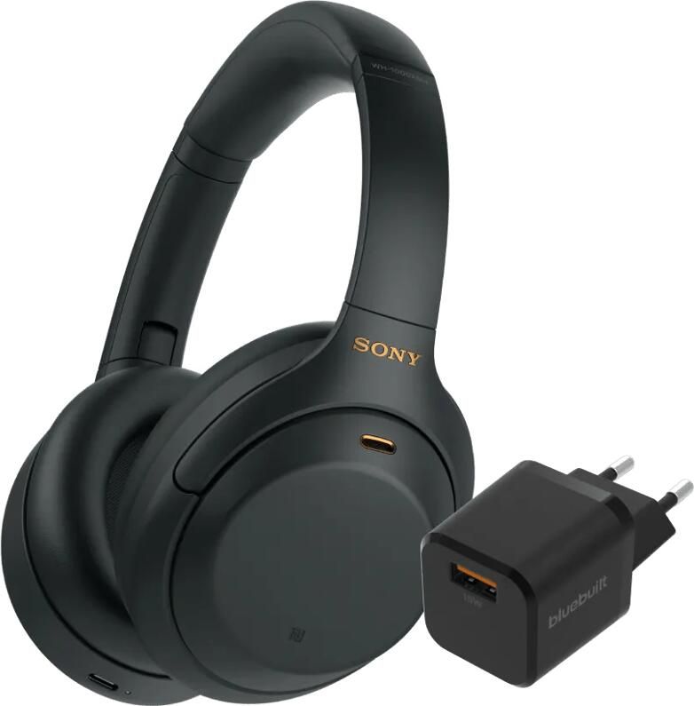Sony WH-1000XM4 Zwart + BlueBuilt Quick Charge Oplader met Usb A Poort 18W Zwart