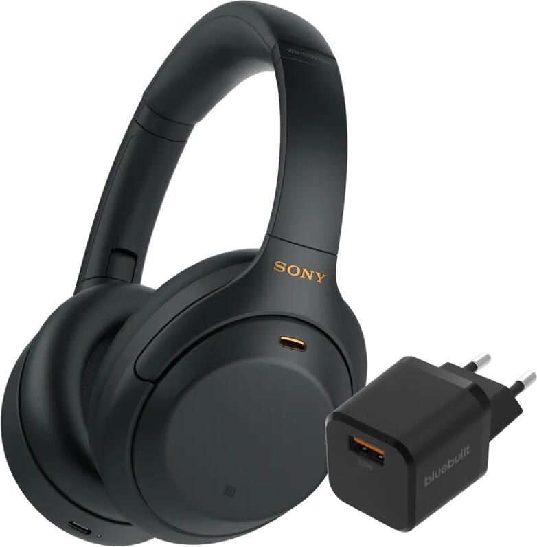 Sony WH-1000XM4 Zwart + BlueBuilt Quick Charge Oplader met Usb A Poort 18W Zwart