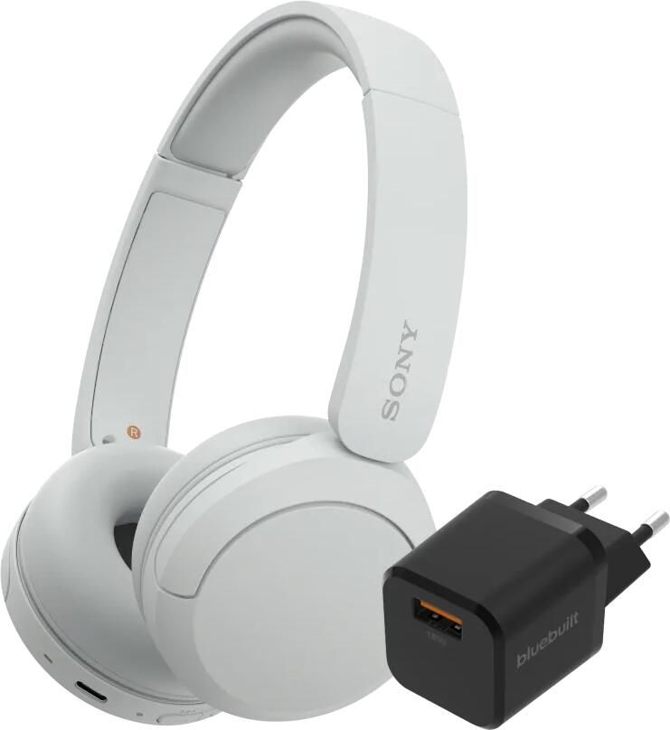 Sony WH-CH520 Wit + BlueBuilt Quick Charge Oplader met Usb A Poort 18W Zwart