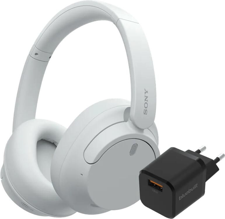 Sony WH-CH720N Wit + BlueBuilt Quick Charge Oplader met Usb A Poort 18W Zwart