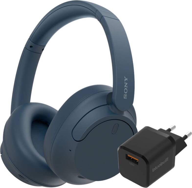 Sony WH-CH720N Blauw + BlueBuilt Quick Charge Oplader met Usb A Poort 18W Zwart