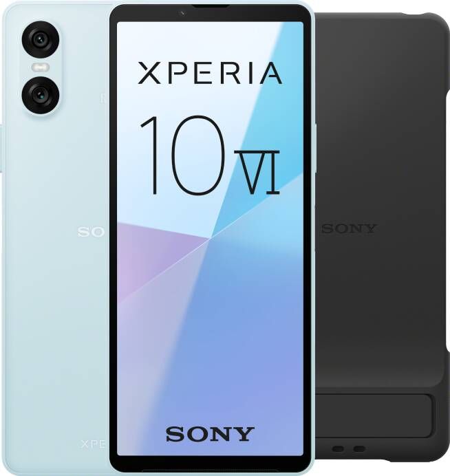 Sony Xperia 10 VI 128GB Blauw 5G + Back Cover Zwart met Standaard