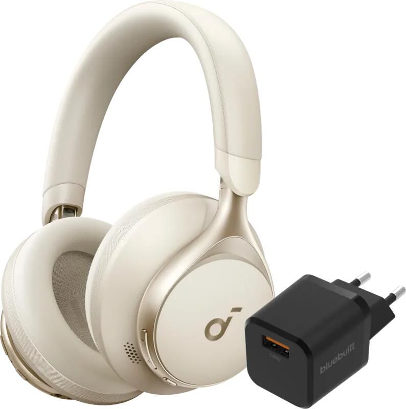 Soundcore Space One Crème + BlueBuilt Quick Charge Oplader met Usb A Poort 18W Zwart