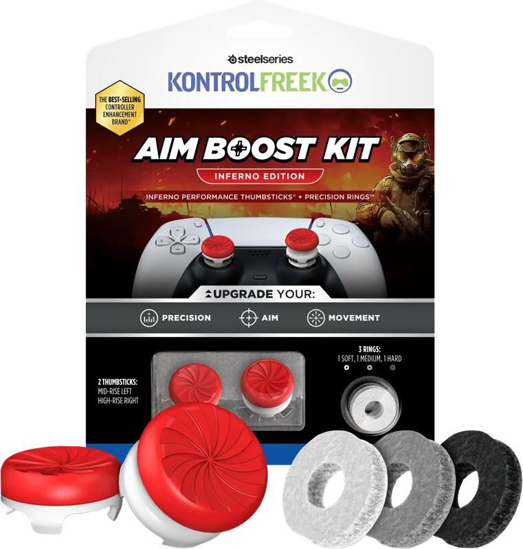 SteelSeries KontrolFreek Inferno AimBoost Thumbsticks + Precision Rings Rood Wit PS5 PS4