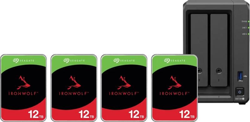 Synology DS425+ + Seagate Ironwolf 12TB 4-Pack